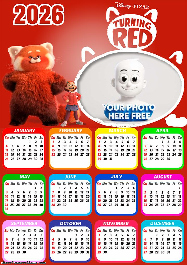 Calendar 2026 Turning Red Photo Templates