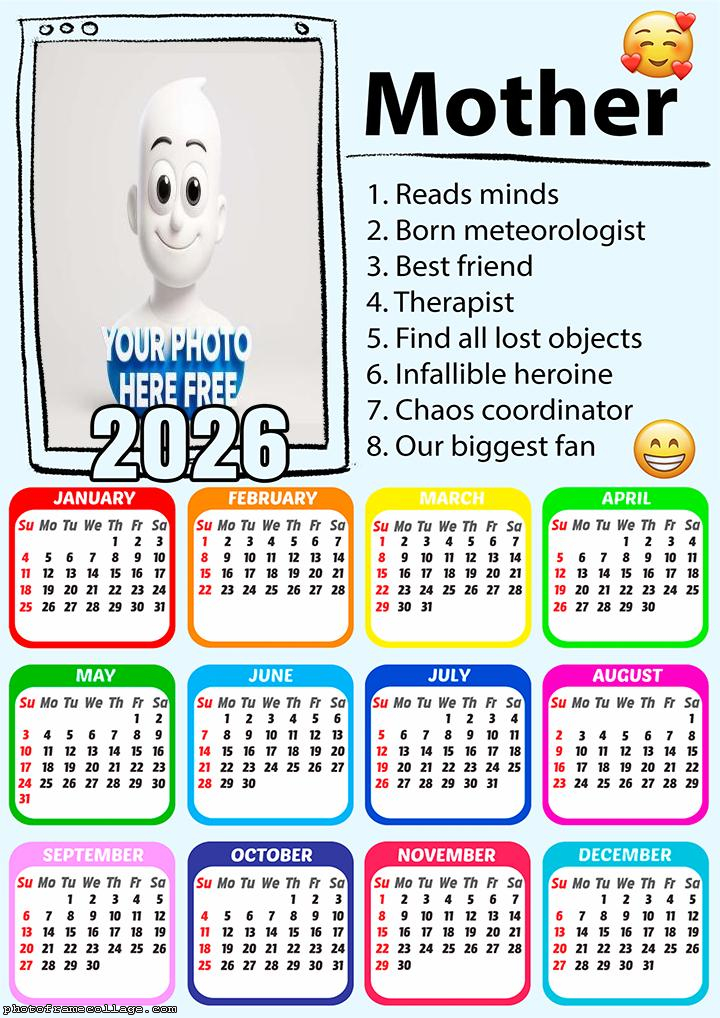 Calendar 2026 Mother Qualities Photo Collage Framed