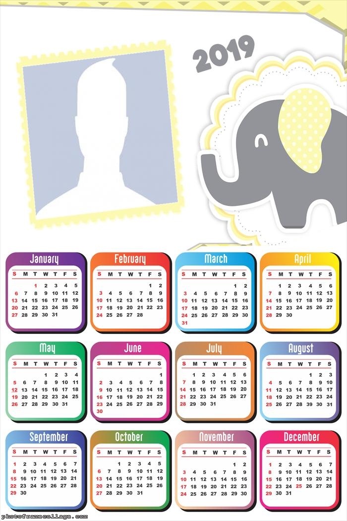 Yellow and Gray Elephant Calendar 2019