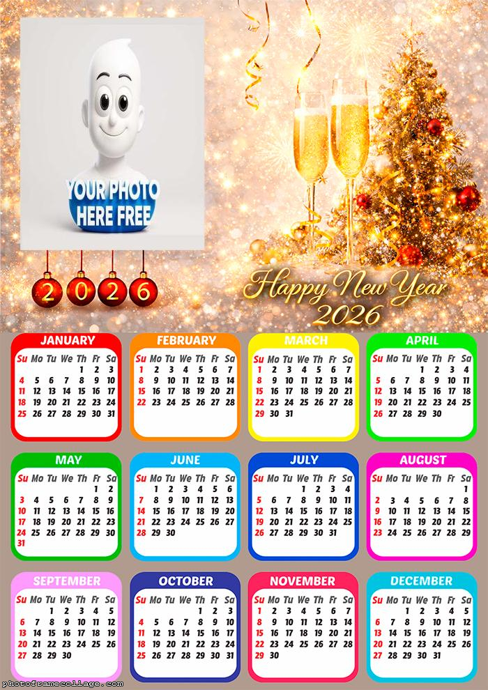 Calendar 2026 New Year 2026 frame template