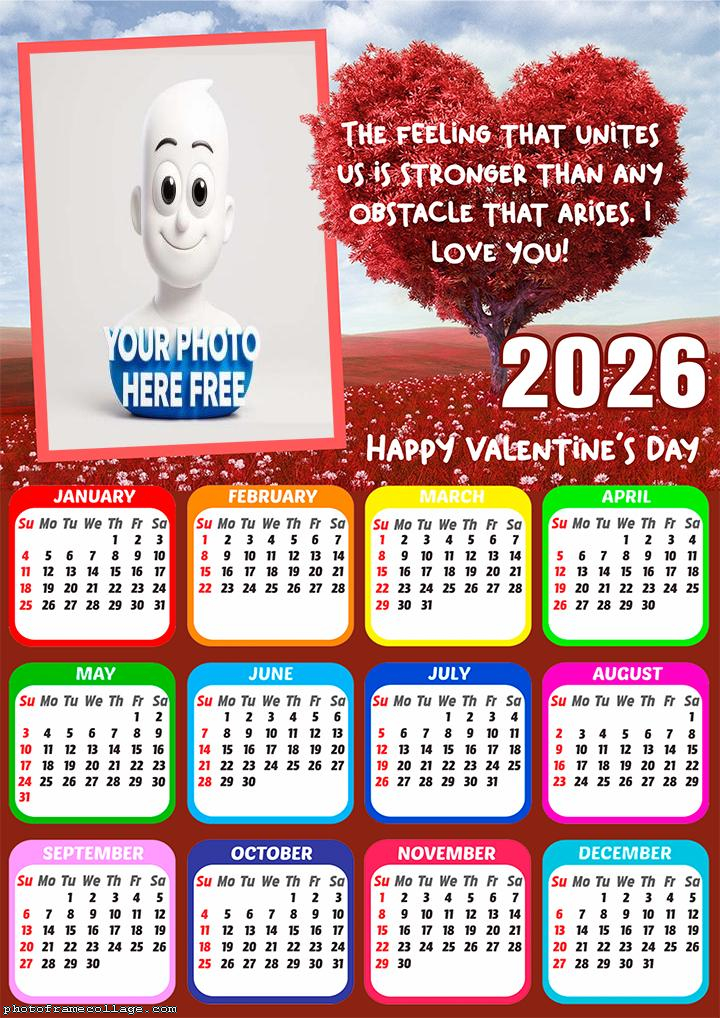 Calendar 2026 Happy Valentines Day Love You