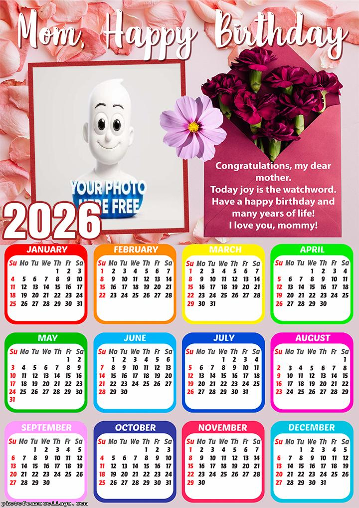 Calendar 2026 Mom Happy Birthday Free Collage