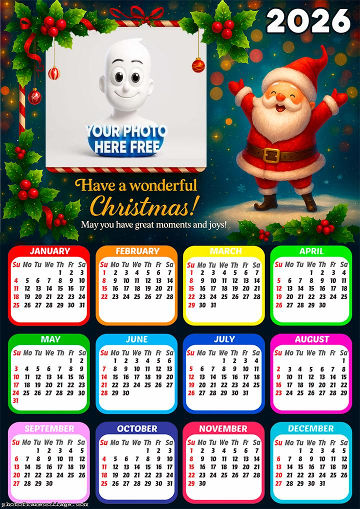 Calendar 2026 Have a wonderful Christmas Santa Claus