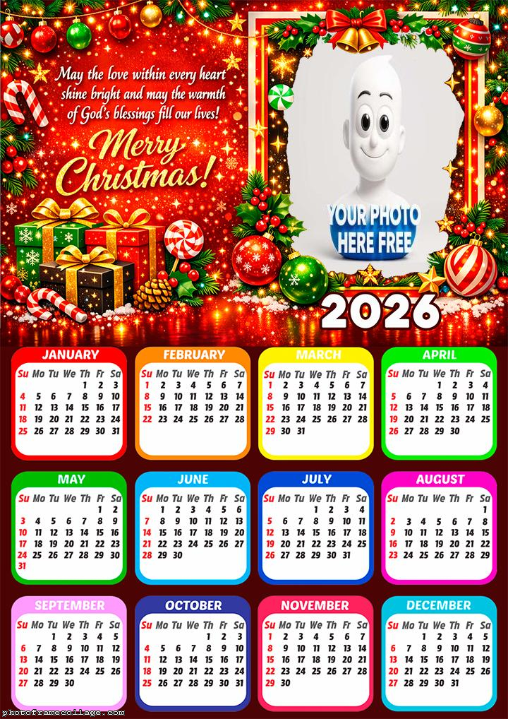 Calendar 2026 Blessing fill our lives Merry Christmas