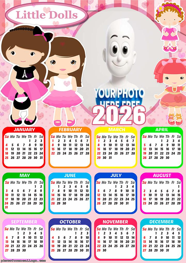 Calendar 2026 Little Dolls Photo Montage Online