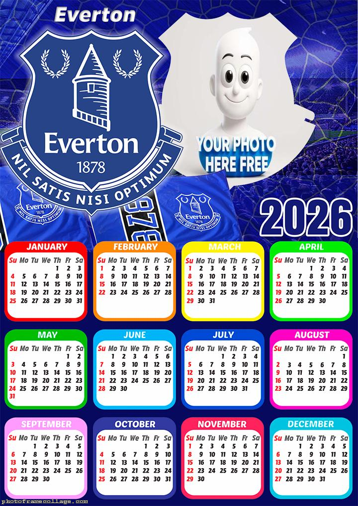 Calendar 2026 Everton Football Club Free Photo Collage