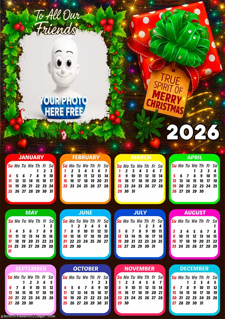 Calendar 2026 True spirit of Merry Christmas