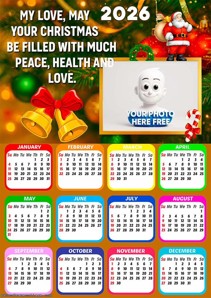 Calendar 2026 My love may you Christmas