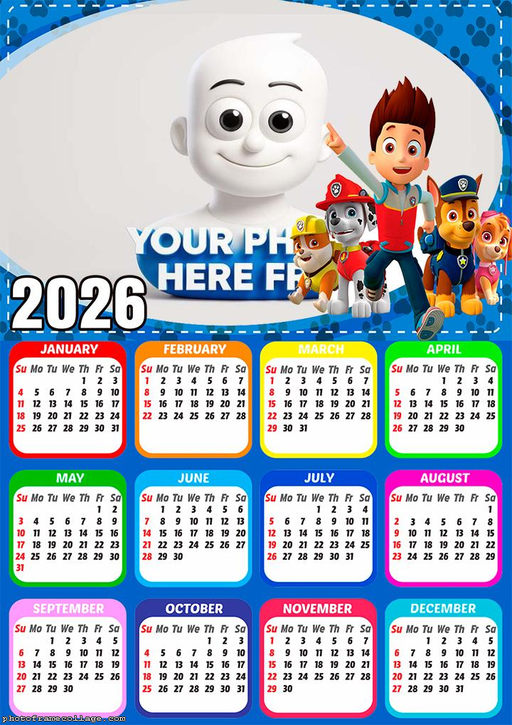 Calendar 2026 Photo Frame PAW Patrol