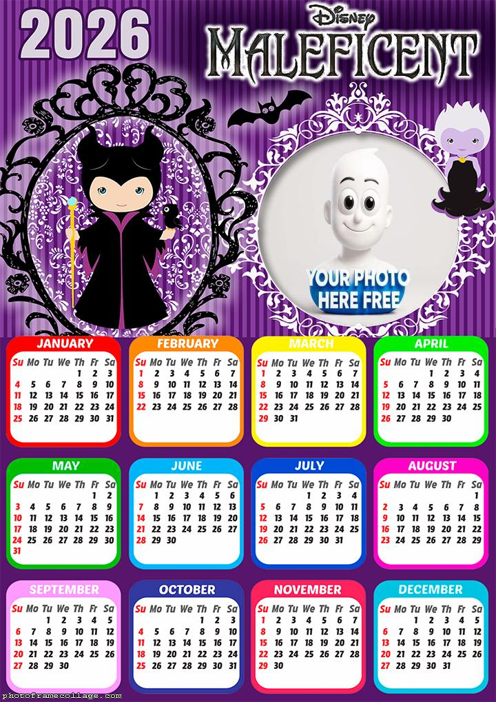 Calendar 2026 Maleficent Disney Free Collage