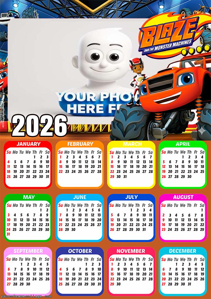 Calendar 2026 Blaze and the Monster Machines