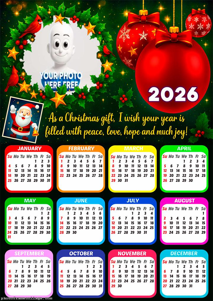 Calendar 2026 Peace love hope and much joy