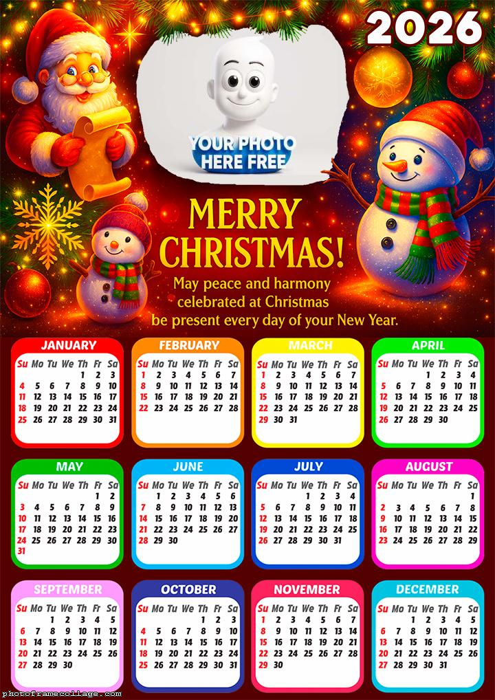 Calendar 2026 Celebrated at Christmas be Present