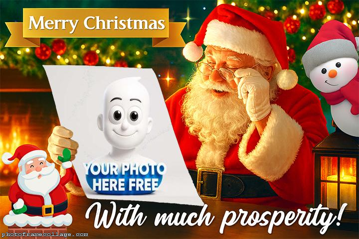 Santa Claus reading a Christmas letter photo collage framed