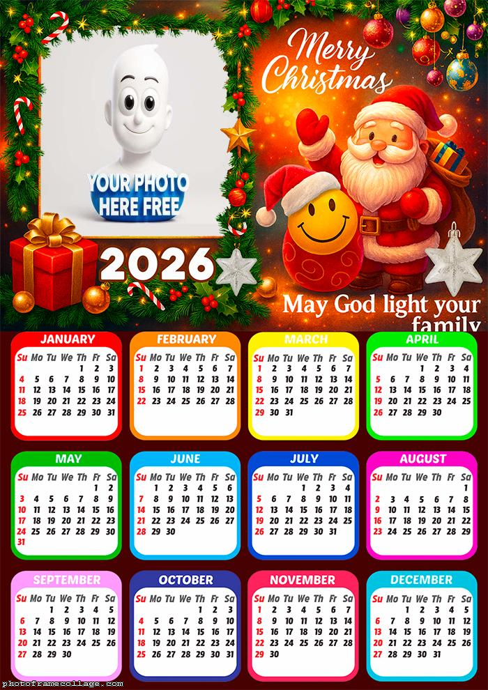 Calendar 2026 Merry Cristmas God Light your Family