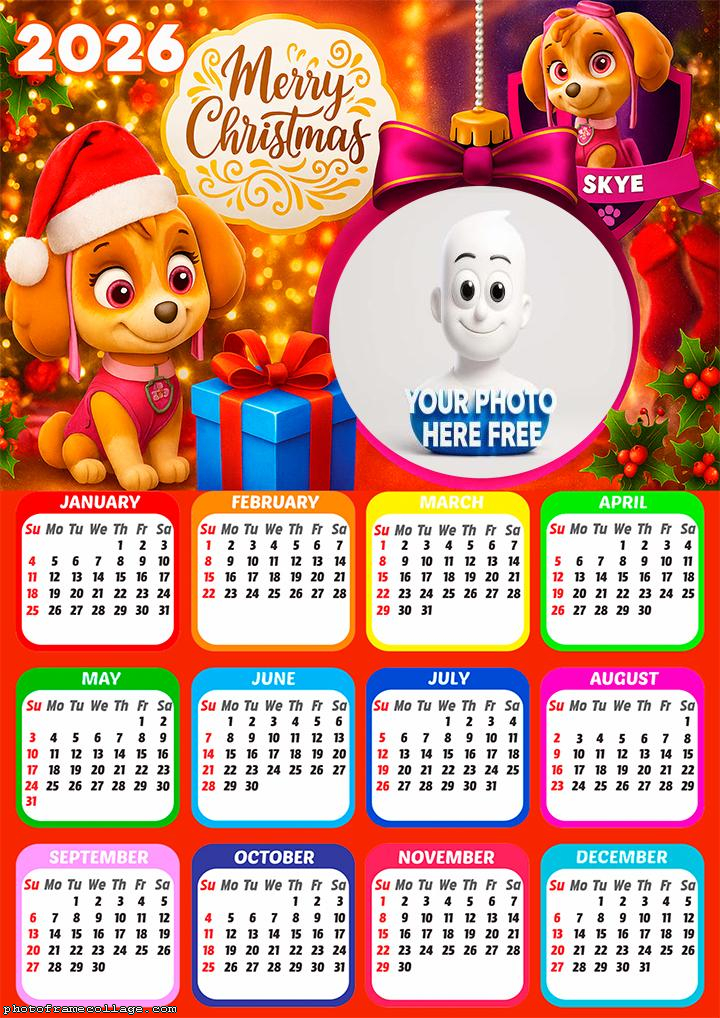 Calendar 2026 Merry Christmas Skye