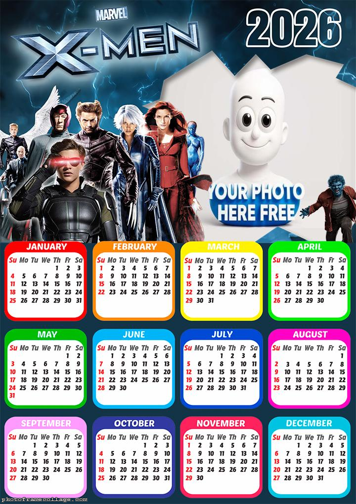 Calendar 2026 X-Men Free Collage