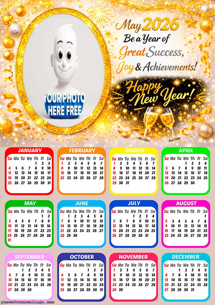 Calendar 2026 New Year 2026 greeting collage mensage