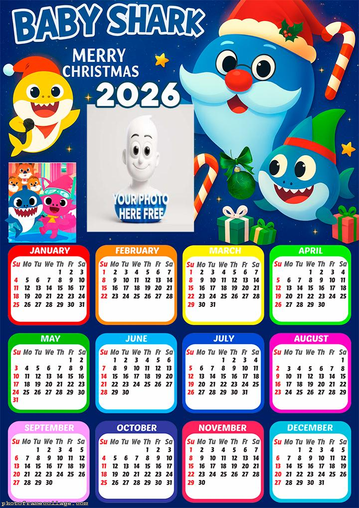 Calendar 2026 Merry Christmas Pinkfong Baby Shark