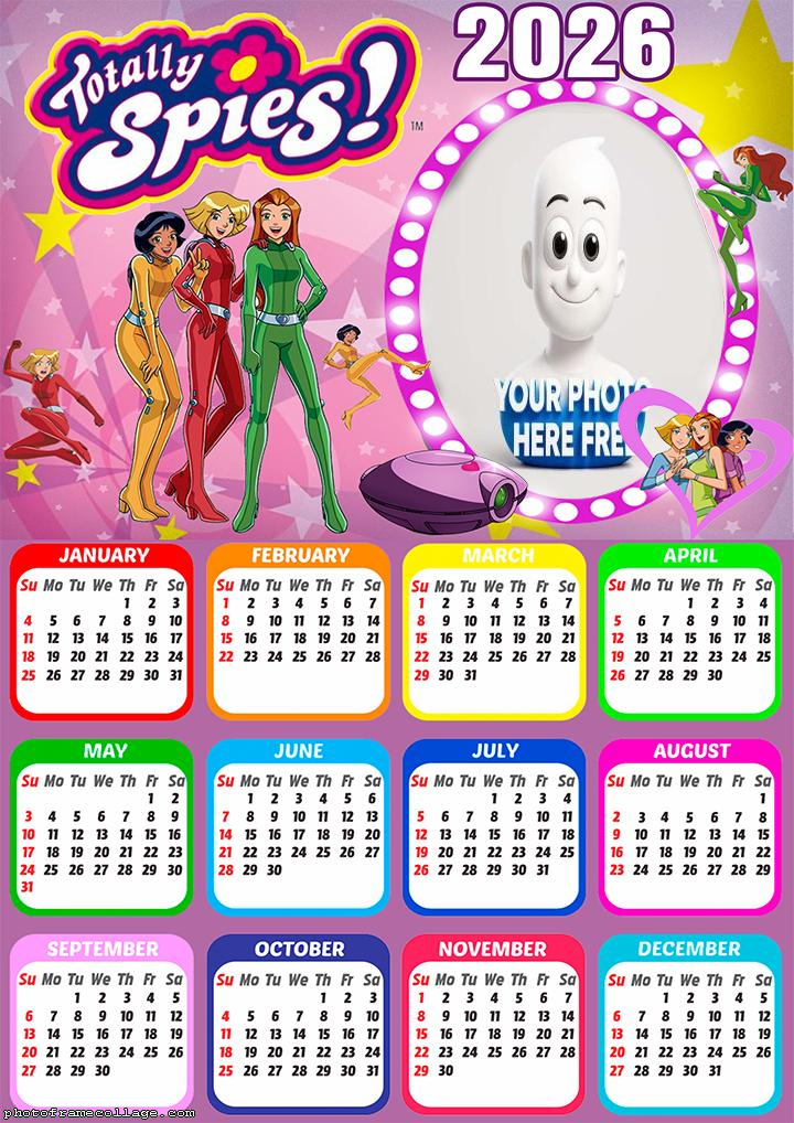 Calendar 2026 Totally Spies Making Collage Pictures