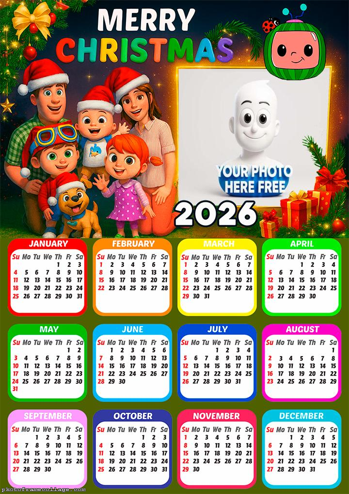 Calendar 2026 Cocomelon Merry Chistmas