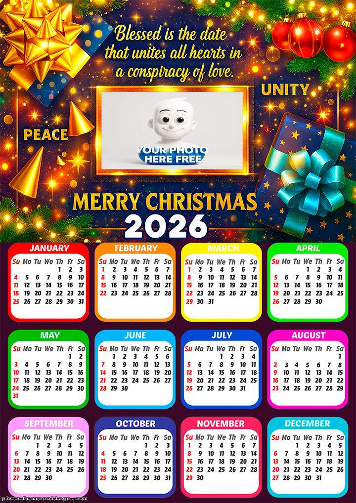 Calendar 2026 Blessed is the date Merry Christmas