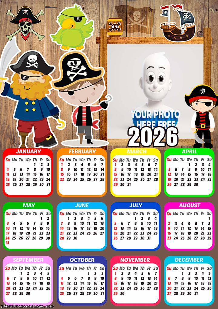 Calendar 2026 Little Pirate Free Photo Maker