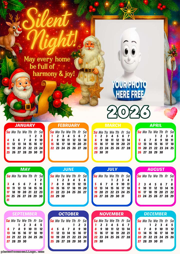 Calendar 2026 Silent Night Merry Christmas