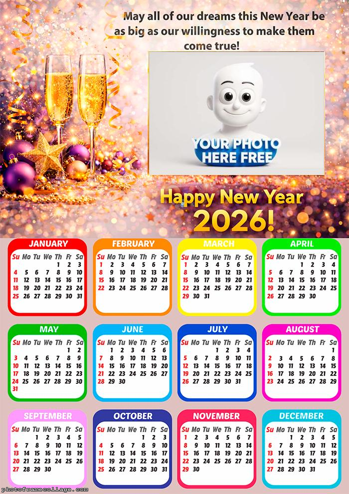 Calendar 2026 Digital picture collage for New Year 2026