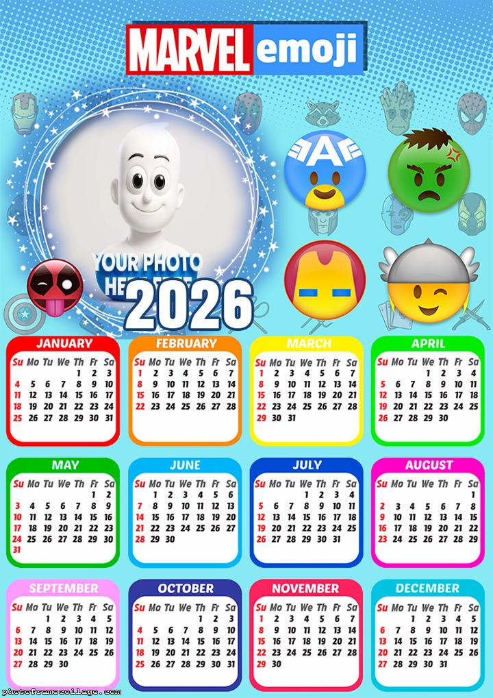 Calendar 2026 Marvel Emoji Printable Photo