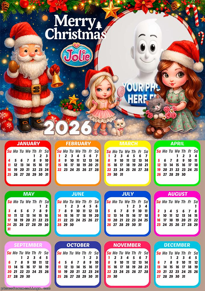 Calendar 2026 Merry Christmas Jolie