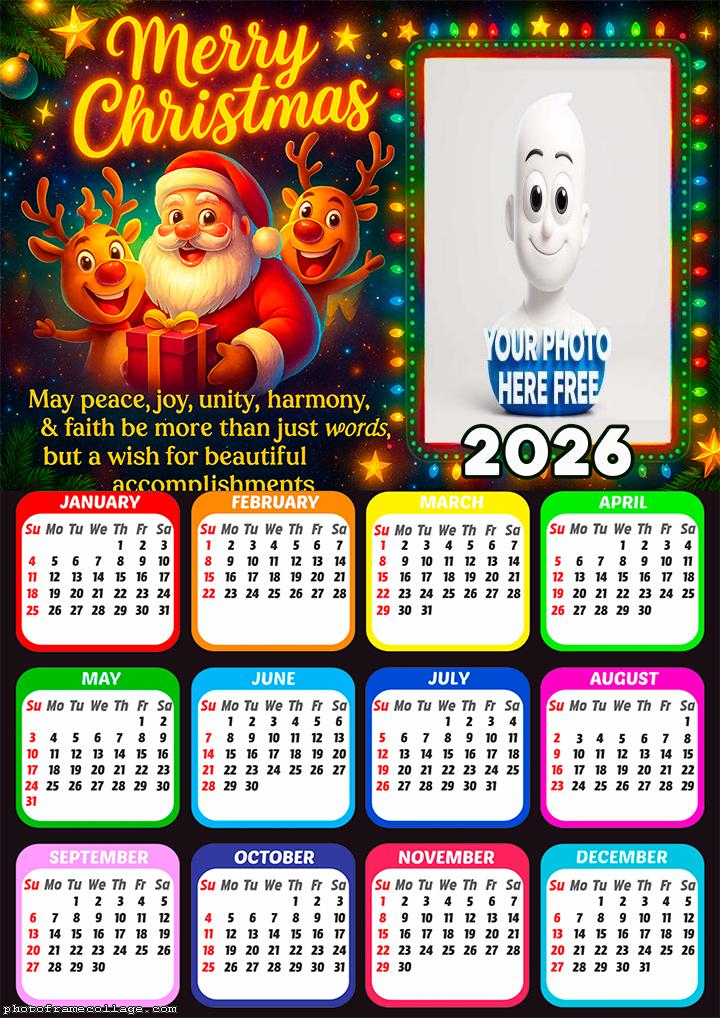 Calendar 2026 Santa Claus May Peace Joy Unity Harmony