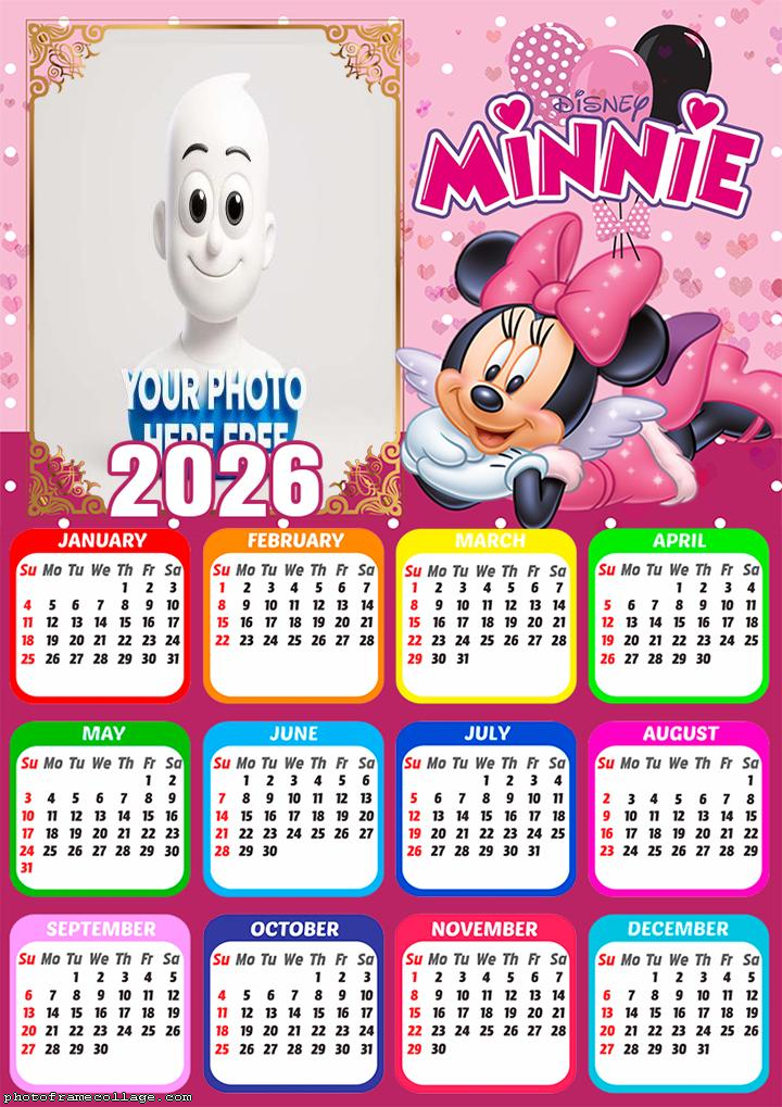 Calendar 2026 Minnie Pink Creative Photo Collage