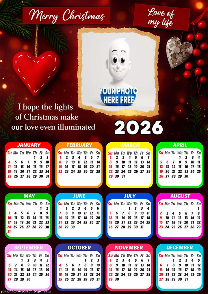 Calendar 2026 I hope the light of Christmas