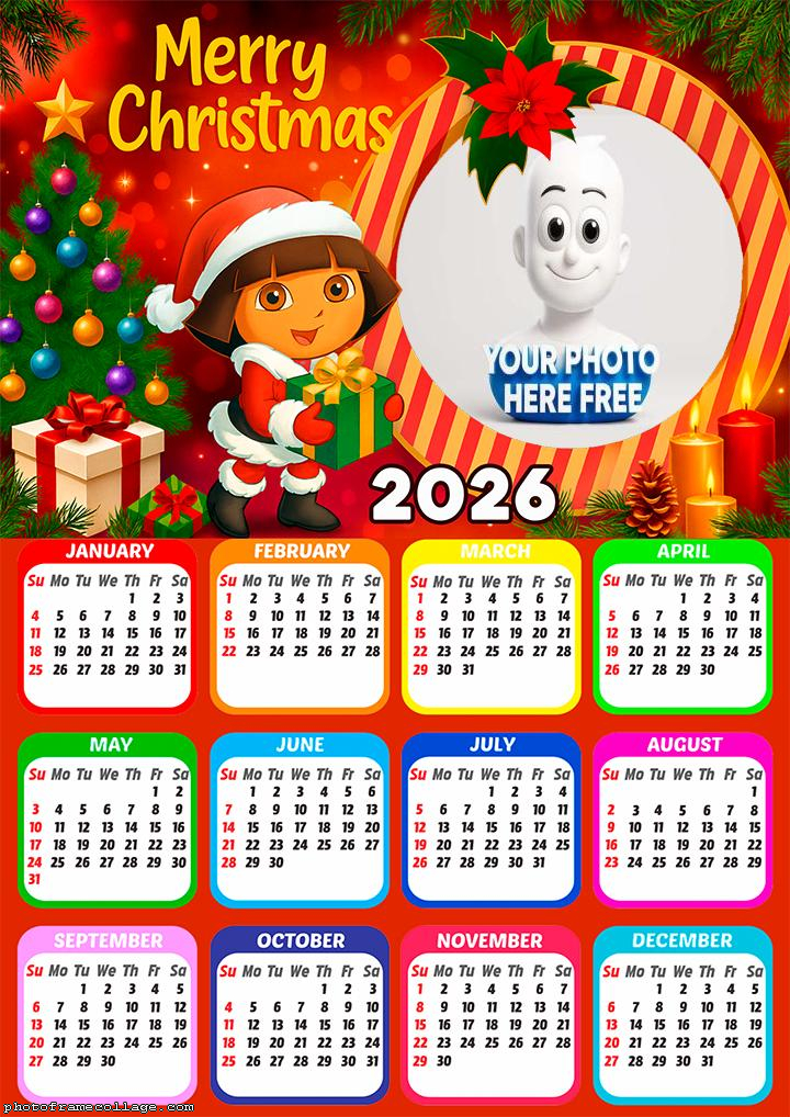 Calendar 2026 Dora the Explorer Merry Christmas