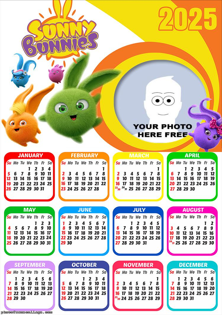 Calendar 2025 Sunny Bunnies Photo Collage Frame Picture Frame
