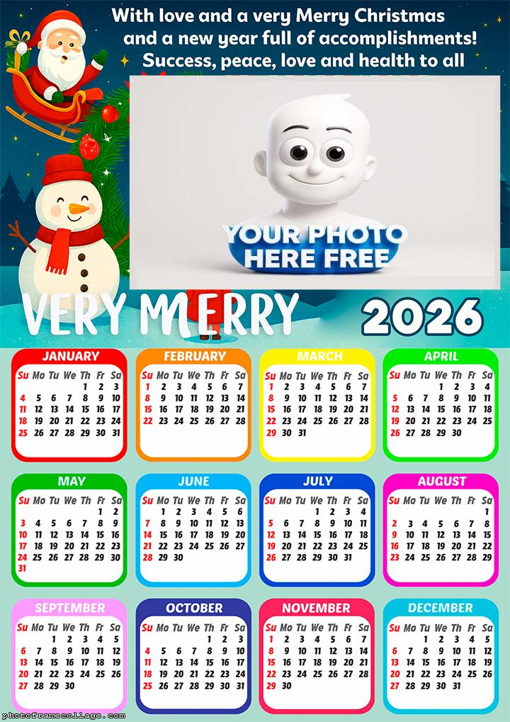 Calendar 2026 Merry Christmas love and health to all