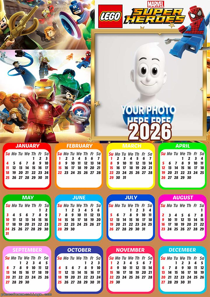 Calendar 2026 Lego Marvel Herdes Printable Photo