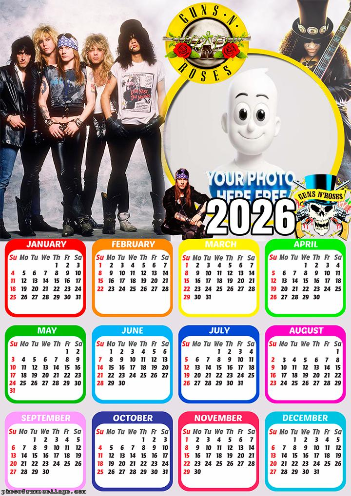 Calendar 2026 Guns N Rose Photo Collage Framed