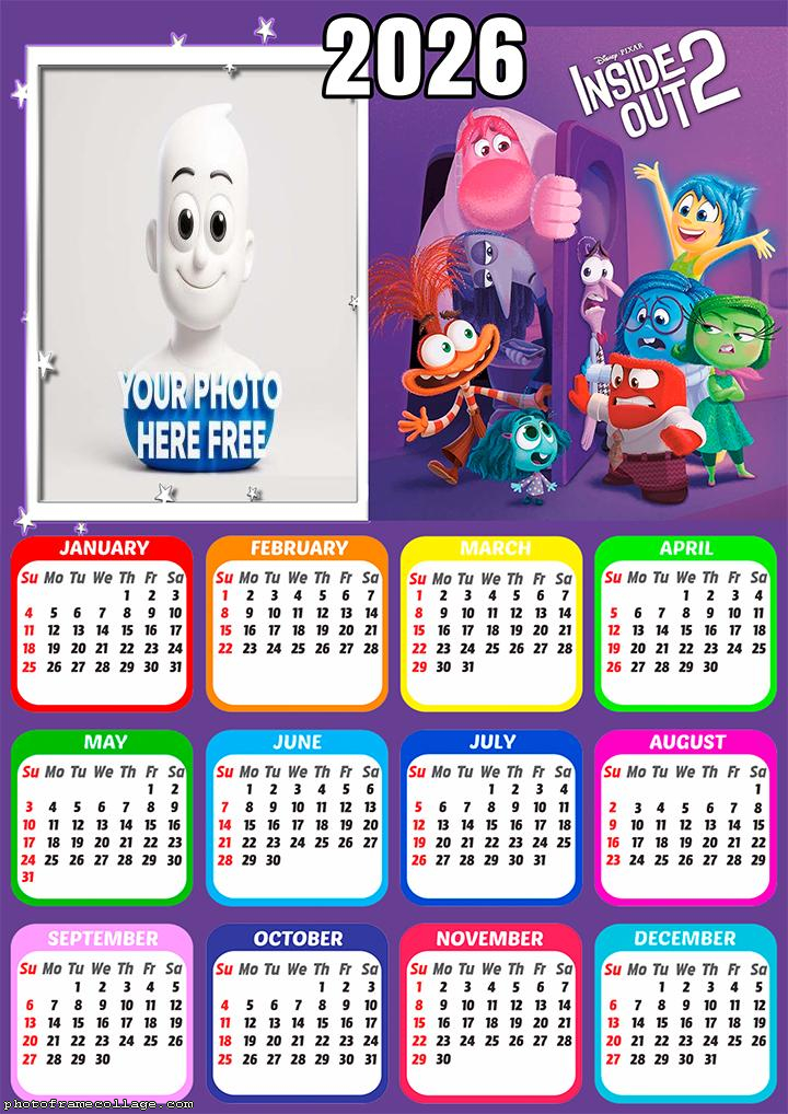 Calendar 2026 Inside Out 2 Characters Frame