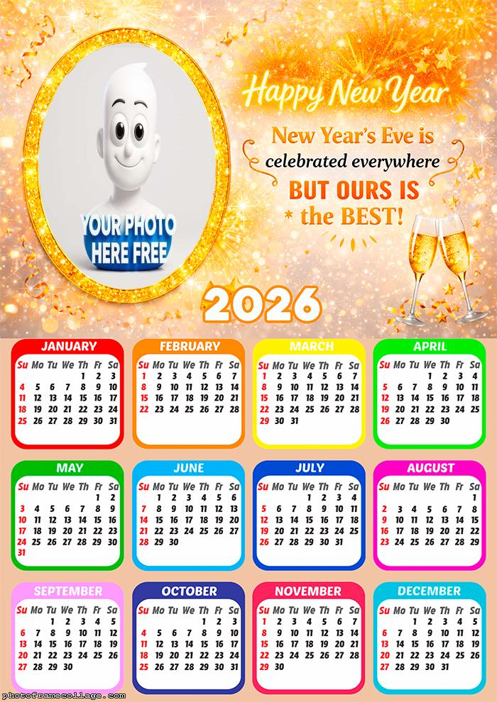 Calendar 2026 Happy New Year memory photo frame