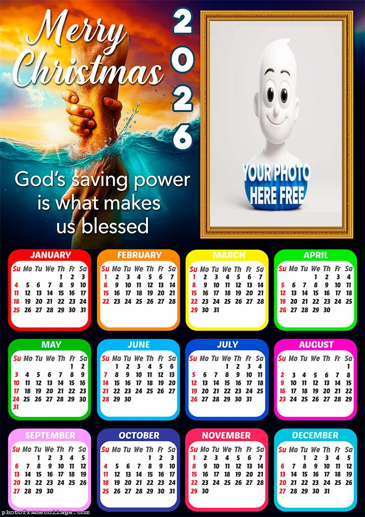 Calendar 2026 Gods saving power Merry Christmas