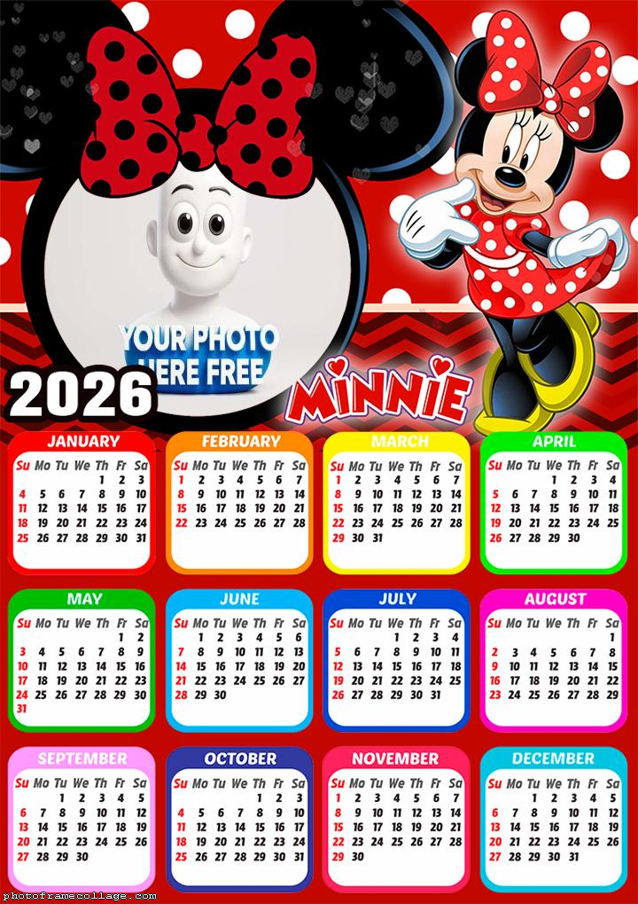 Calendar 2026 Minnie Red Dress Photo Framed