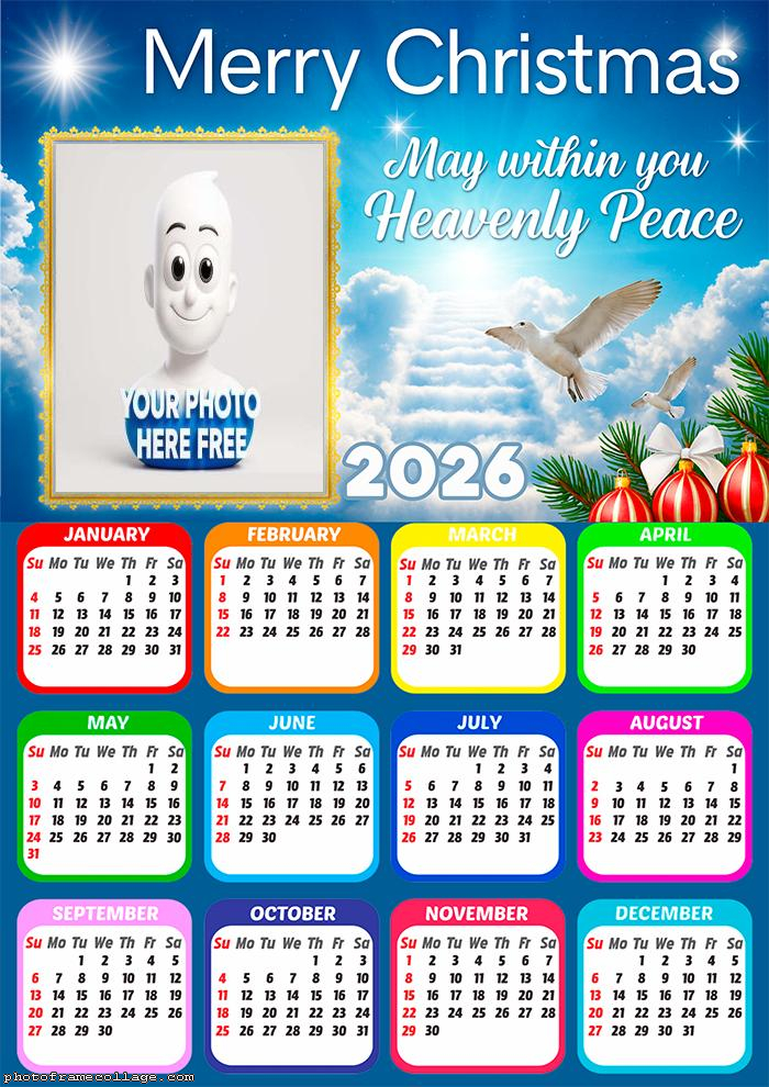 Calendar 2026 Merry Cristmas Heavenly Peace