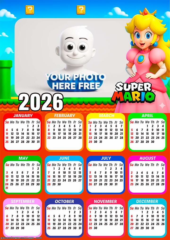 Calendar 2026 Peach Super Mario