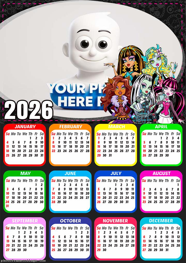 Calendar 2026 Monster High Black
