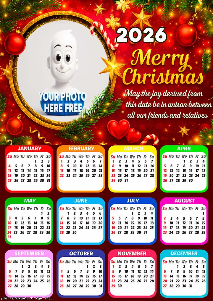 Calendar 2026 Merry Christmas all our friends and relatives