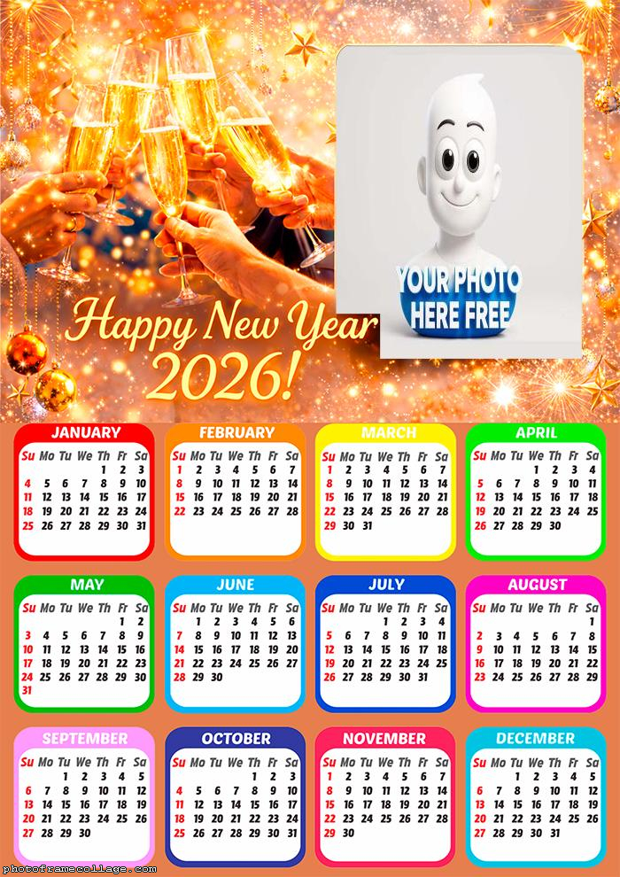 Calendar 2026 Happy New Year 2026 image frame