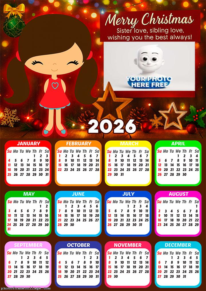 Calendar 2026 Merry Christmas Sister Love