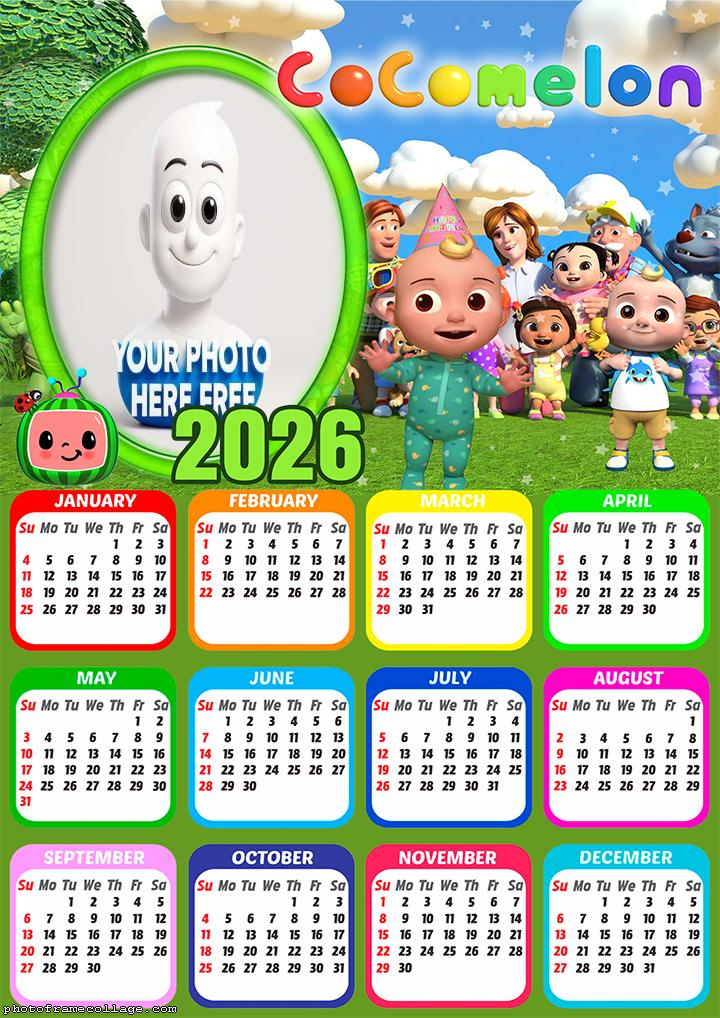 Calendar 2026 Cocomelon Photo Collage